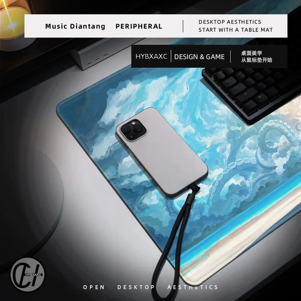 HYBXAXC Surreal Ocean Whirlpool Sea Landscape Mouse Pad Starry Sky Wave Art Large Gaming Desk Mat Non-Slip Rubber Base