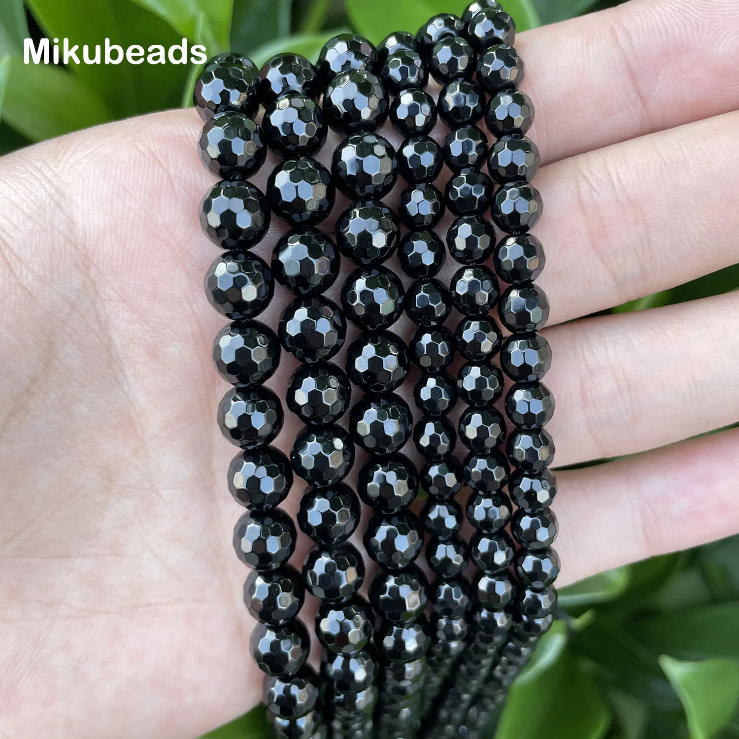 Natural Black Agate 6mm 8mm 10mm Faceted Smooth Round Loose Beads For Jewelry Making DIY Bracelets Necklace Strand