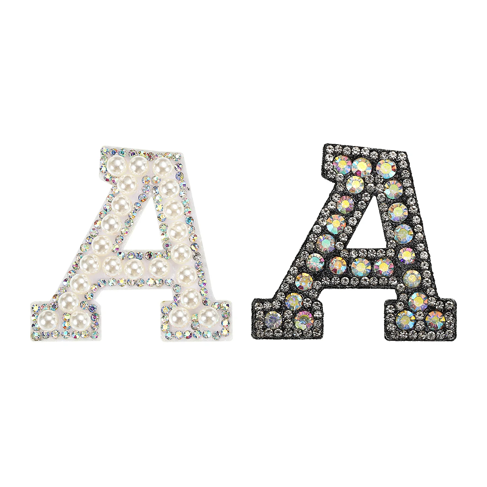 2pcs Iron on Patch Decorative Glitter Pearl Applique Rhinestone English Letter for Clothes Applique DIY Handmade Bag Hat Jeans