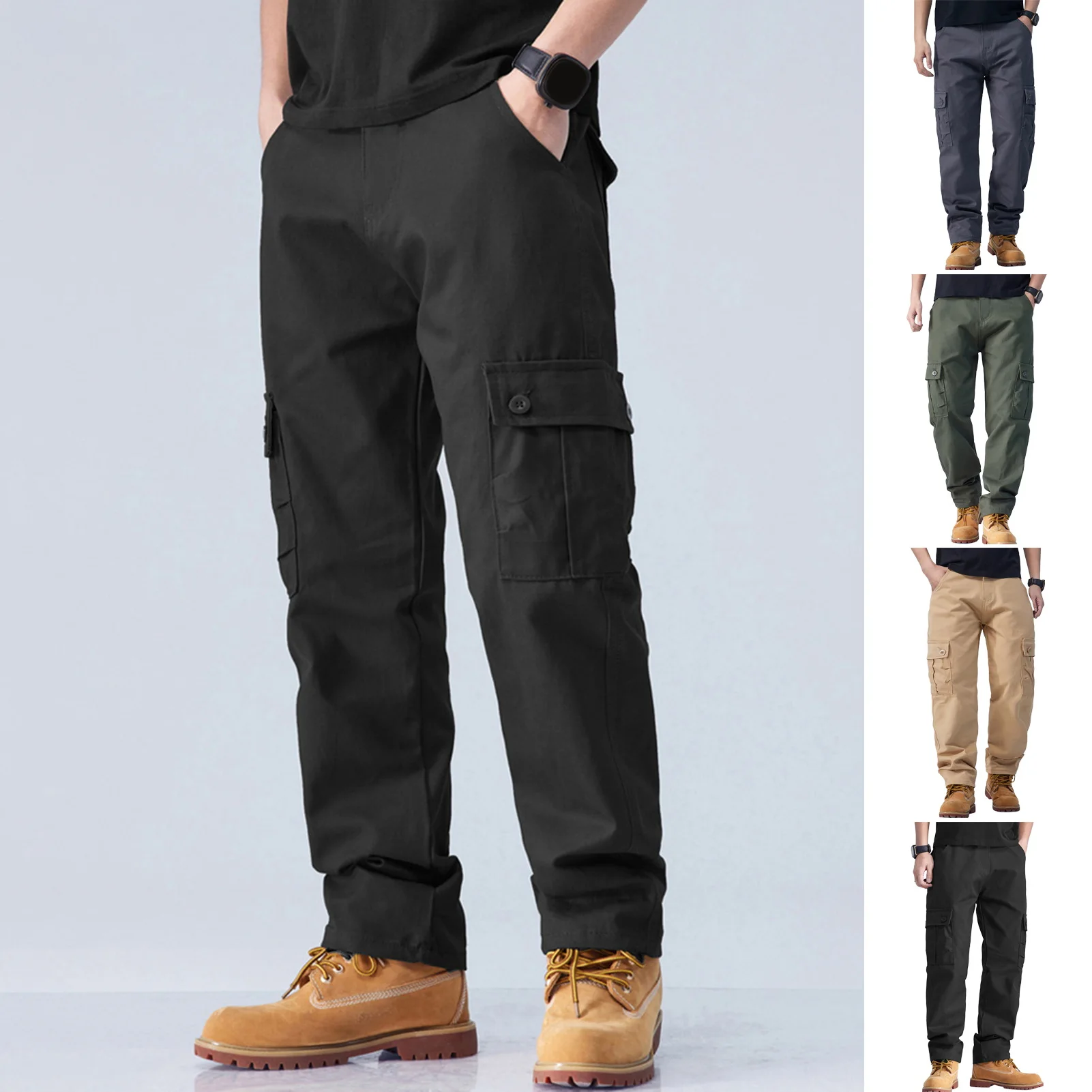 ملابس رجالية دافئة مستقيمة كبيرة الحجم بلون رمادي سادة متعددة الاستخدامات ملابس عمل سوداء للركض من القطن بناطيل كاجوال سراويل البضائع الجديدة