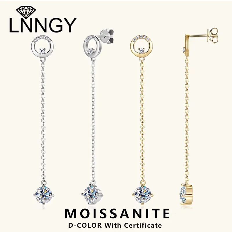 

Lnngy 6.5mm Round Moissanite Drop Earrings Fashion Elegant 925 Sterling Silver Ladies Chain Earring for Women Fine Jewelry Gift