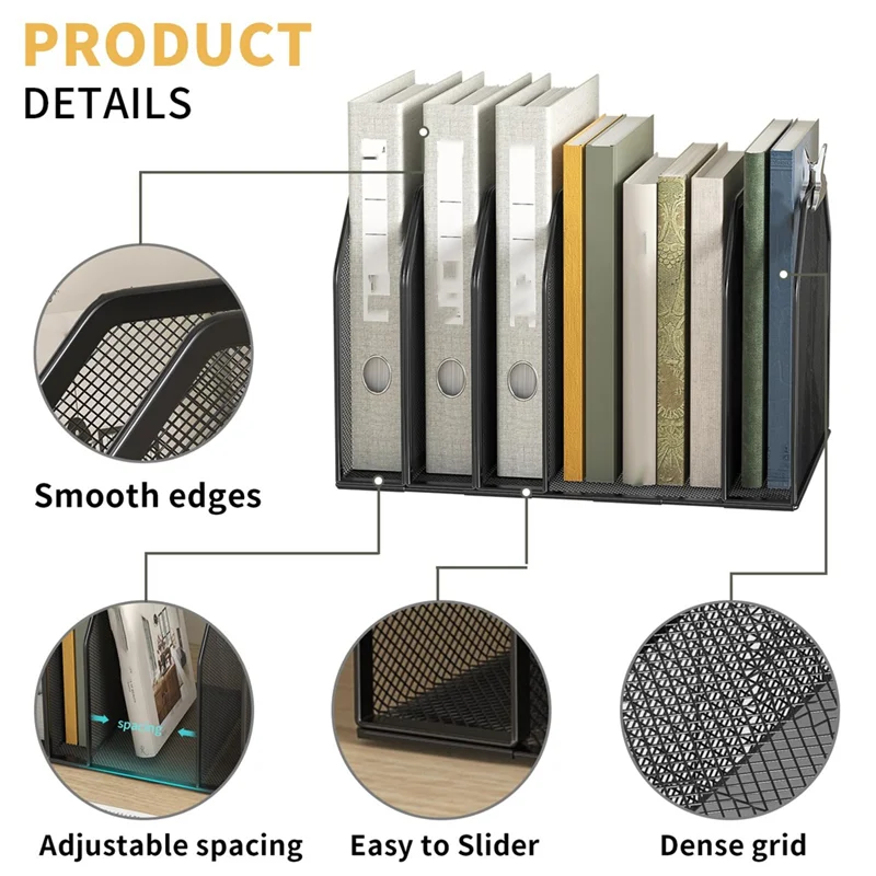 Top-Per scrivania Portadocumenti verticale per ufficio Organizzatore di cartelle di file in metallo a 7 sezioni Selezionatore di documenti in rete per libri, raccoglitore