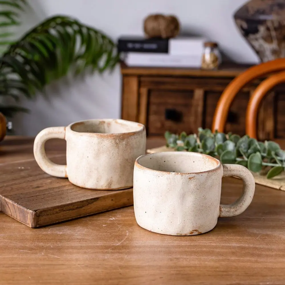 Retro Coarse Pottery Mug Handmade Ceramic Coffee Cup Irregular Distressed Texture Milk Tea Drinkware Home Office Vessel
