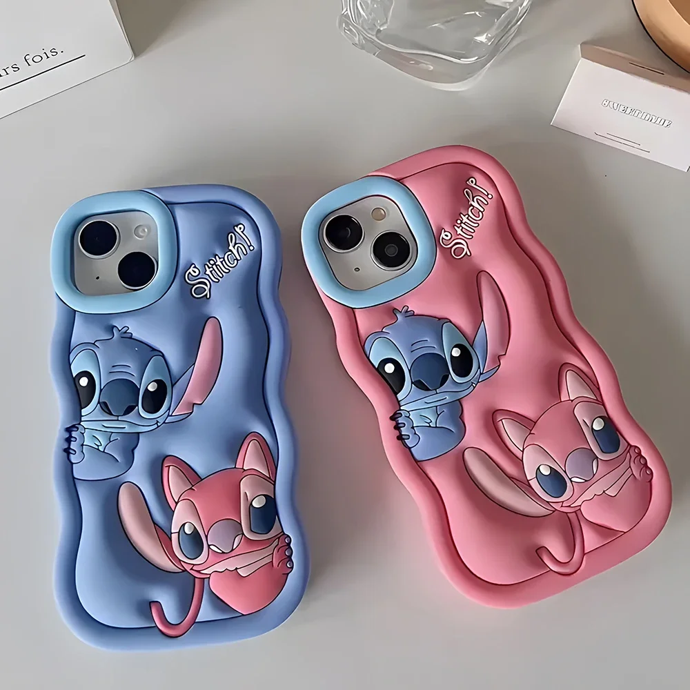 Stitch Wave 3D Couple Phone Case For Apple IPhone 11 15 Plus13 12 XR 14 Pro Max Cartoon Cute Silicone Case Boy & Girl Gifts