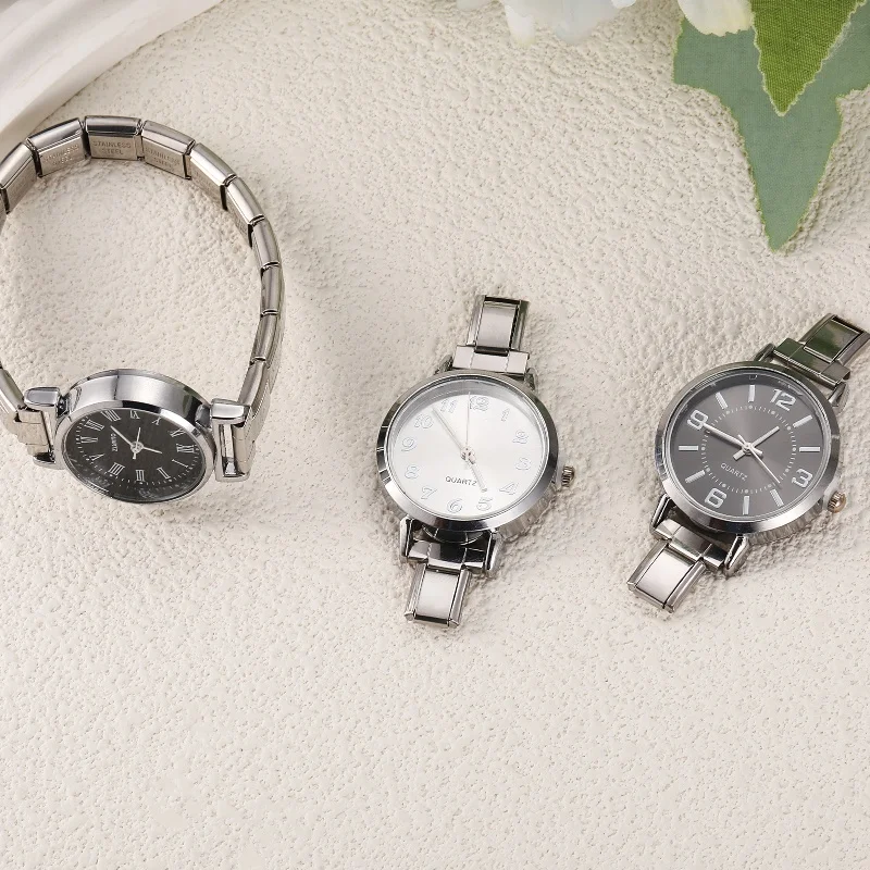 Y2K Fashion Women Men Stainless Steel Round Simple Watch Fit 9mm Bracelet Bangle DIY Jewelry For Friend Wife Birthday Gift