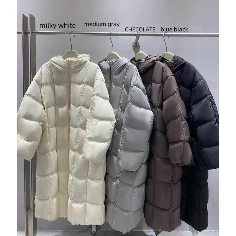 Winter New High-end White Duck Down Light and Thin Long Over-the-knee Hat Down Jacket for Women