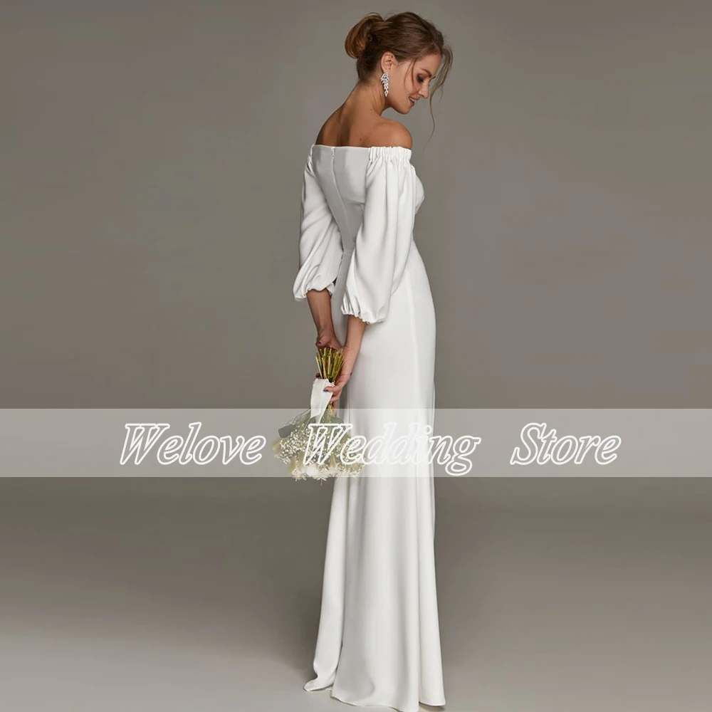 Simple Wedding Dress Off Shoulder Slit Civil Bridal Gown V Neck Floor Length 3/4 Sleeve Zipper Back Beach Vestido De Novia 2024