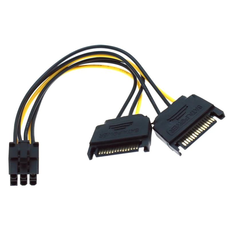 SATA Power Adapter Cable 20cm,15 Pins to PCI Express 6 Pins,for Video Card,Dual SATA Power 15 Pins Female,PCIe Power 6 Pins Male