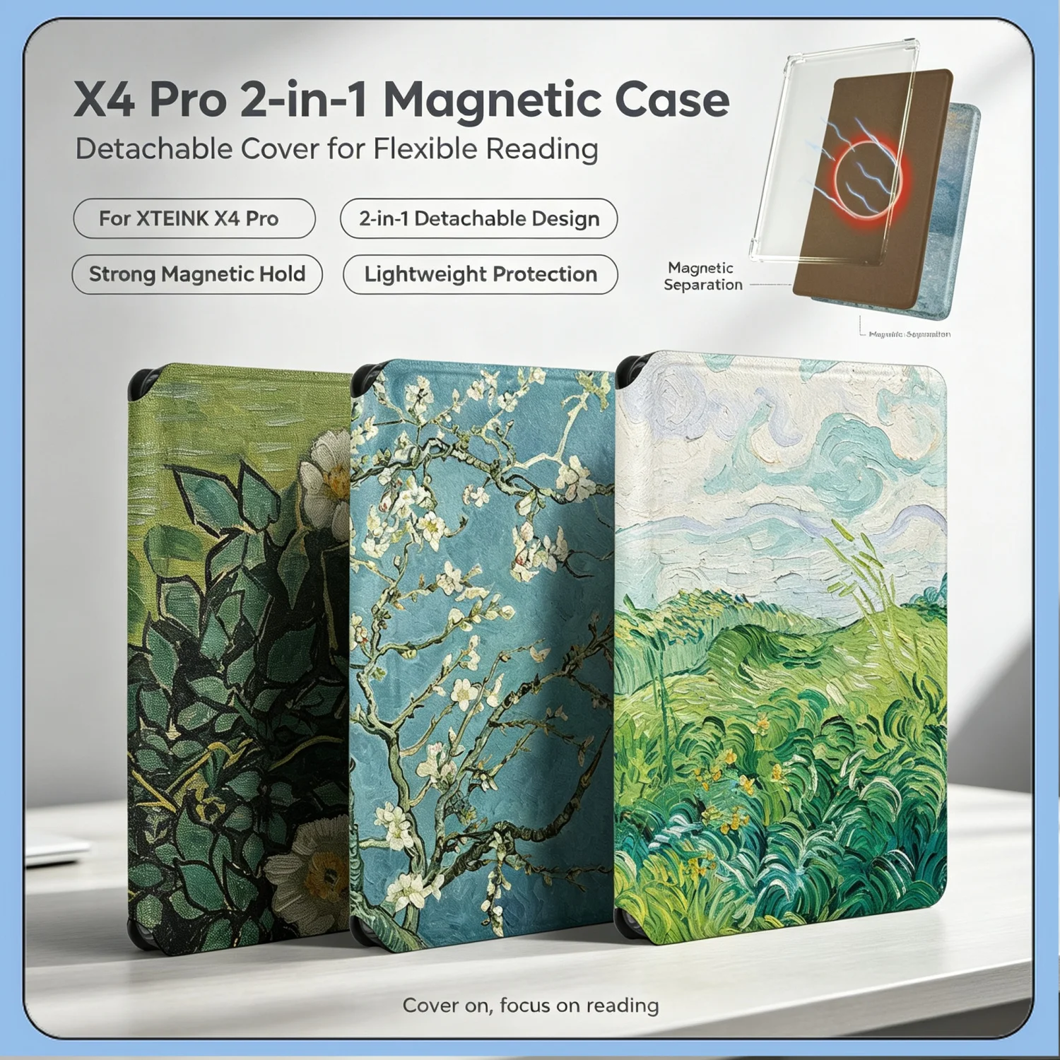 For XTEINK X4Pro 4.3 Inch E-Ink Reader 2-in-1 Magnetic Detachable Protective Cases Anti-Scratch E-Paper Protective Shell