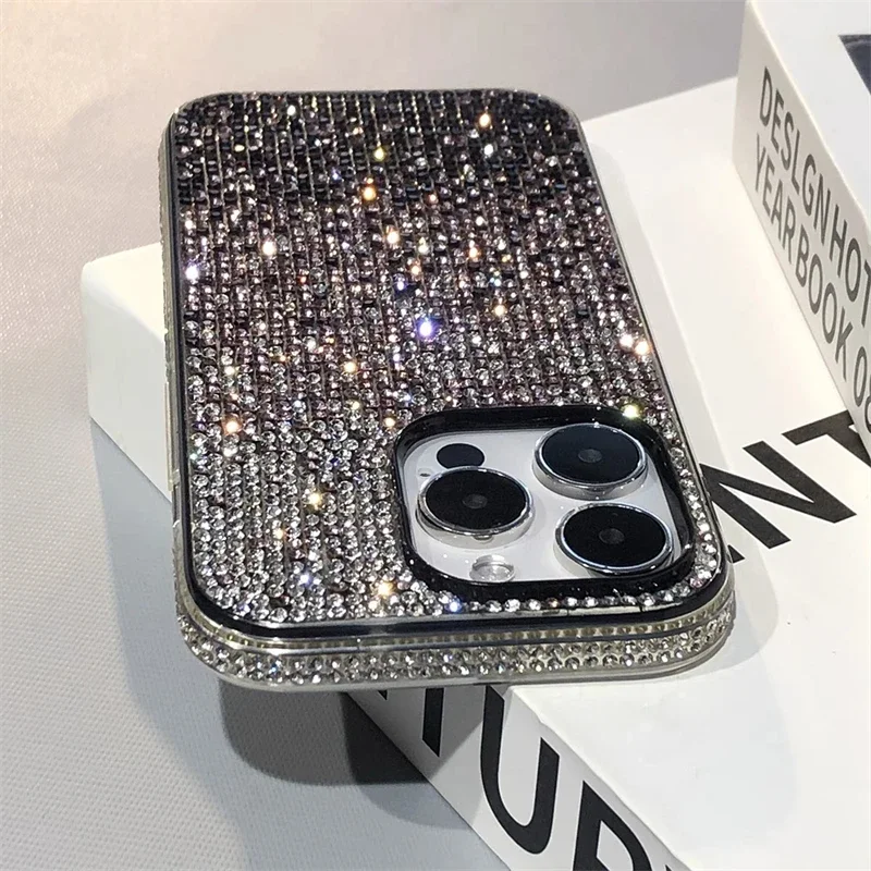 16 15Pro Max Luxury Case Full Shinny Diamond Bumper Frame Cover for iPhone 16 Plus 11 12 13 14 15 Pro Max X Xs Xr 7 8 Plus Cases