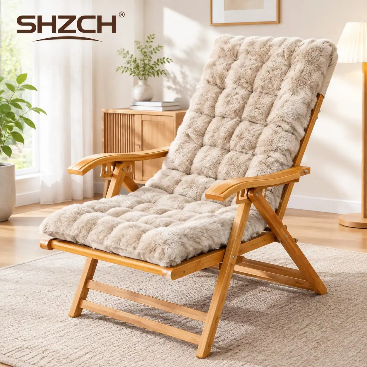 Luxury Thick Plush Chair Cushion Integrated Backrest Design Rabbit Fur Pad for Sun Lounger Rocking Chair Indoor Garden Furnitur