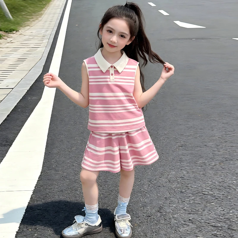 Girls Clothes Summer Kids Vest + Shorts 2pcs Set Casual Children Clothing Sport Suits Baby Girl Striped Tracksuit