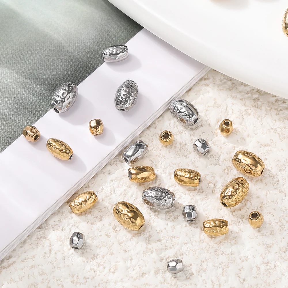 10Pcs/Lot 3-6.5mm Stainless Steel Round Oval Dots Texture Small Spacer Beads for DIY Bracelet Jewelry Making Accessories image 3
