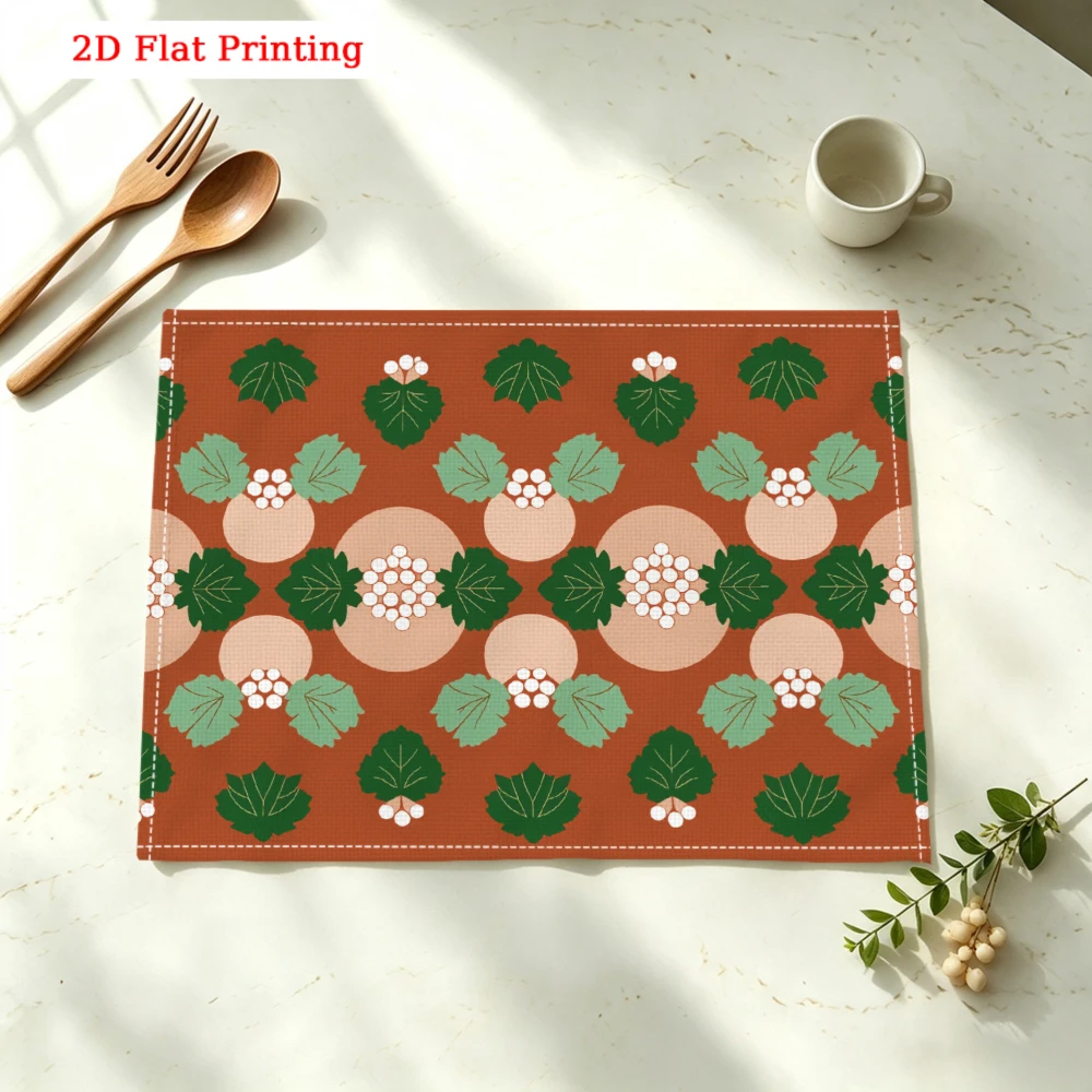 Leaf Berry Pattern Kitchen Placemat Leaf Berry Pattern Linen Pad Dish Coffee Cup Table Mat 1PC 30x40cm