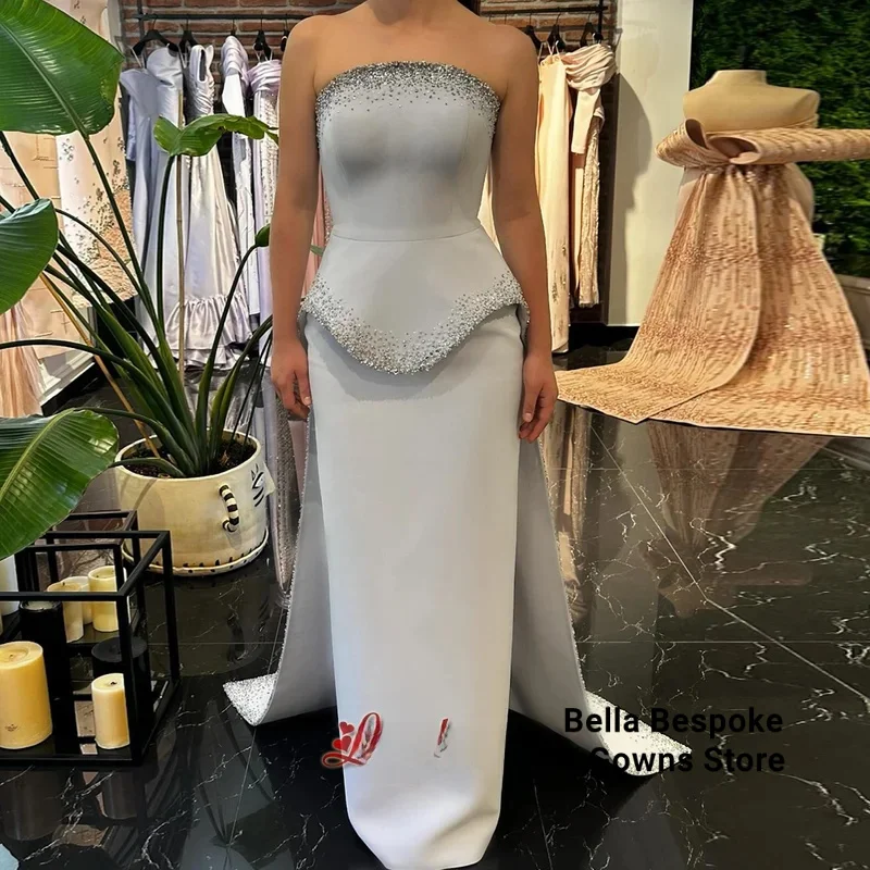 Charming Strapless Prom Dresses Rhinestones Saudi Arabric Gala Vestido De Fiesta Bespoke Evening Party Gown Customized