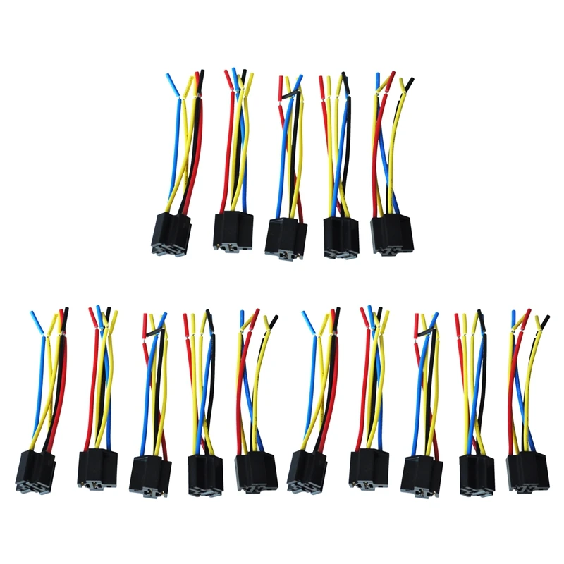 15 Pcs 5 Pin Wires Cable Relay Socket Harness Connector DC 12V For Car Auto