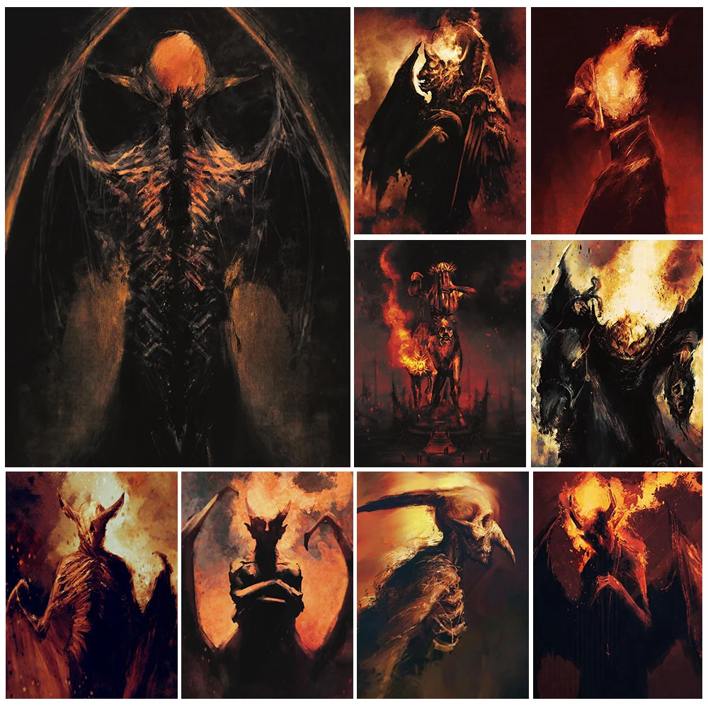 Lucifer,Satan,Belphegor,Asmodeus,Demon Portrain Wall Art Canvas Painting Demon Lords In Hell Abstract Art Poster And Print Decor