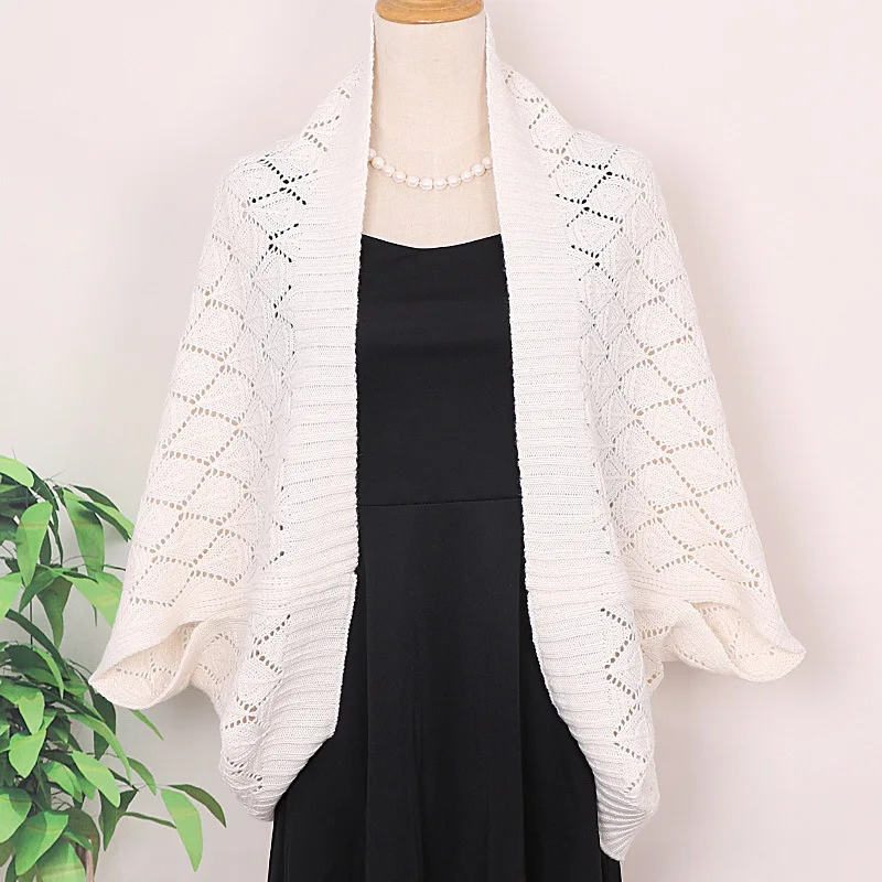 Chinese Style New Knitted Shawl with Acrylic Wool Keep Warm Cardigan Hollow Cloak Multifunctional Wrap Solid Coat