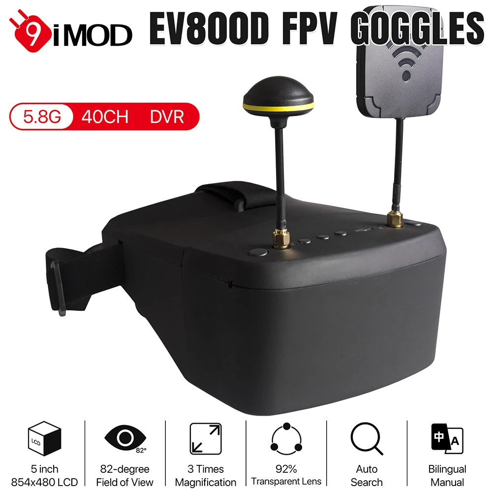 

9IMOD 5.8G 40CH FPV LS-800D Очки 5-дюймовый HD ЖК-дисплей 16:9 Соотношение дисплея с видеорегистратором Гарнитура Двойной антенный приемник VR Очки для RC FPV