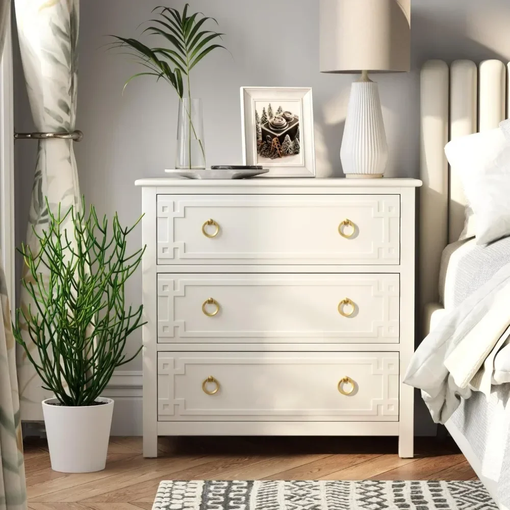 Farmhouse 3-Drawer Dresser, Fully-Assembled French Country Chest of Drawers , Rustic Dresser for Bedroom, Living Room, White