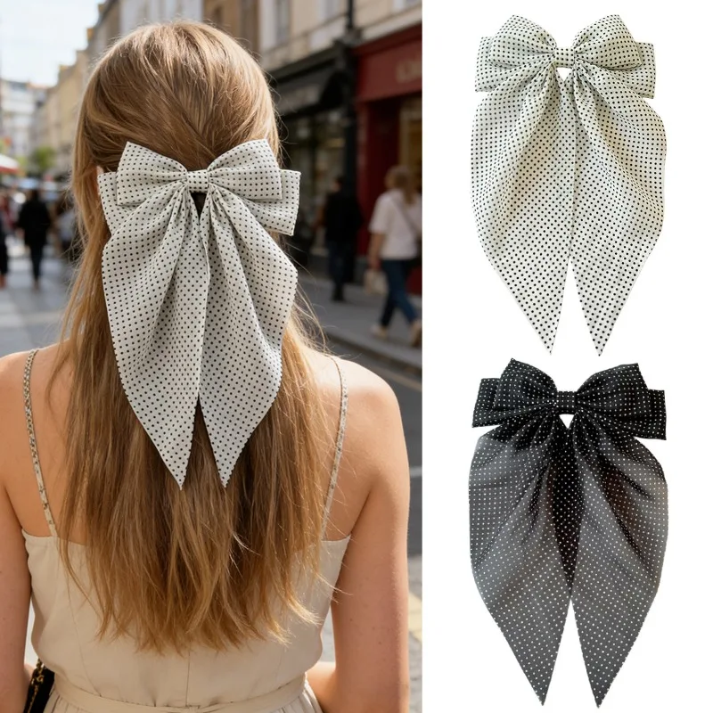 

1pcs Polka Dot Bow Hair Clip Women Adorable Sheer Chiffon Design Trendy Accessories Stylish Girls Headwear Daily Casual Outfits