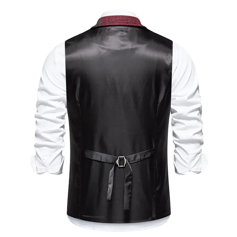 Autumn Men's Retro Lapel Patchwork Pockets Suit Vest British Casual Vintage Gentleman Leisure Party Outerwear  Sleeveless Vest