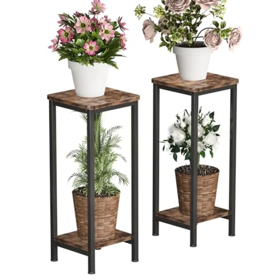 

2-Pack Plant Stand Indoor, 2 Tier Wood Corner Plant Stand, Modern Square Plant Shelf Flower Stand for Living Room Patio Balcony