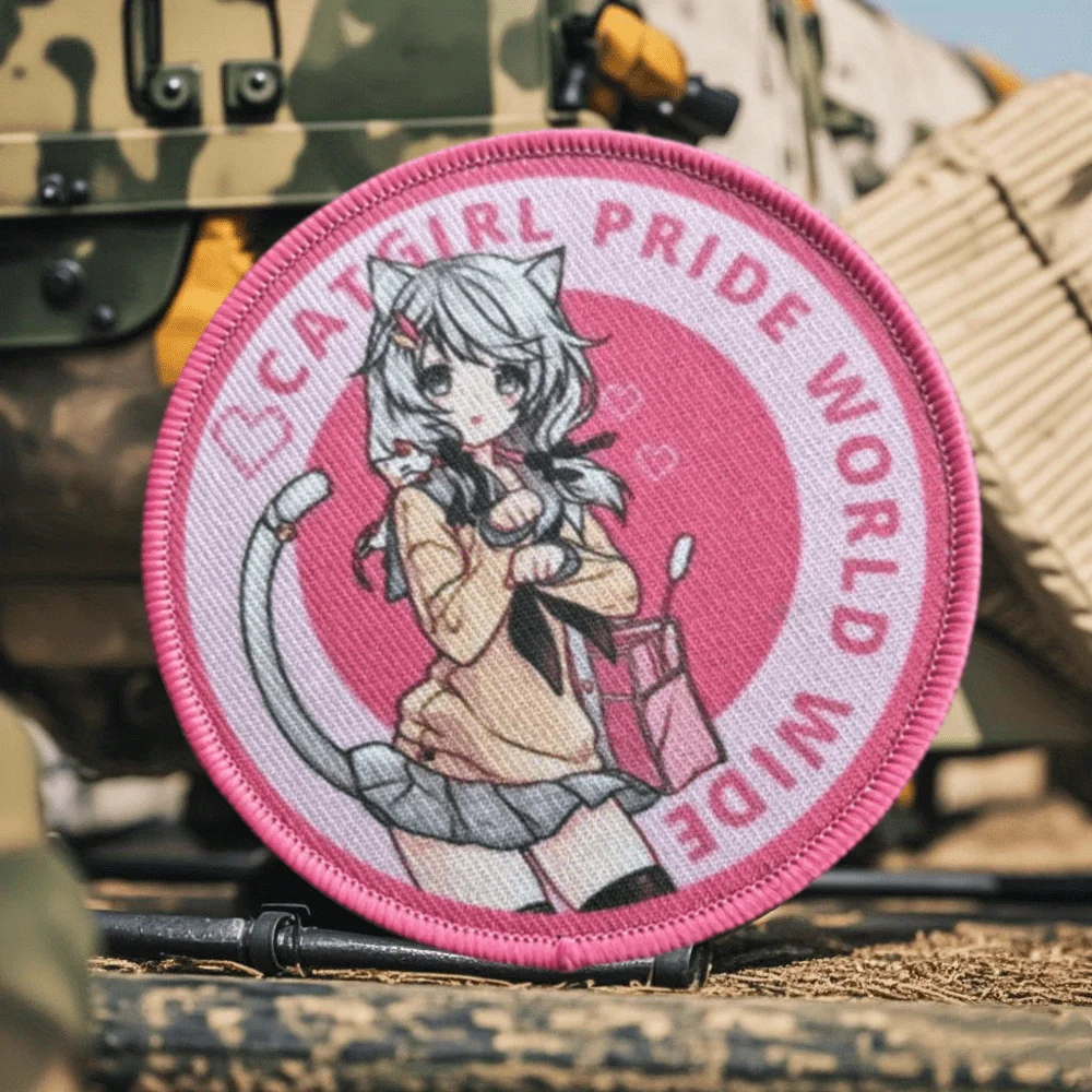 Anime Cat Girls Tactical Patch JDM Gun Girl Printed Hook&Loop Patches Military Morale Badge Armband Backpack Vest Stickers