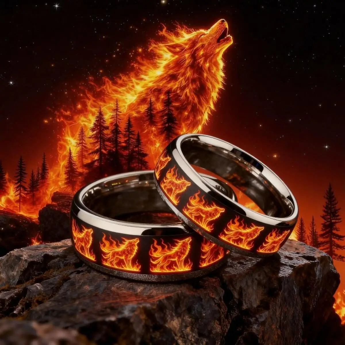 Cool Flame Howling Wolf Totem Ring Hiphop Stainless Steel Rings For Men Women Wild Forest Animal Punk Jewelry Gift Wholesale