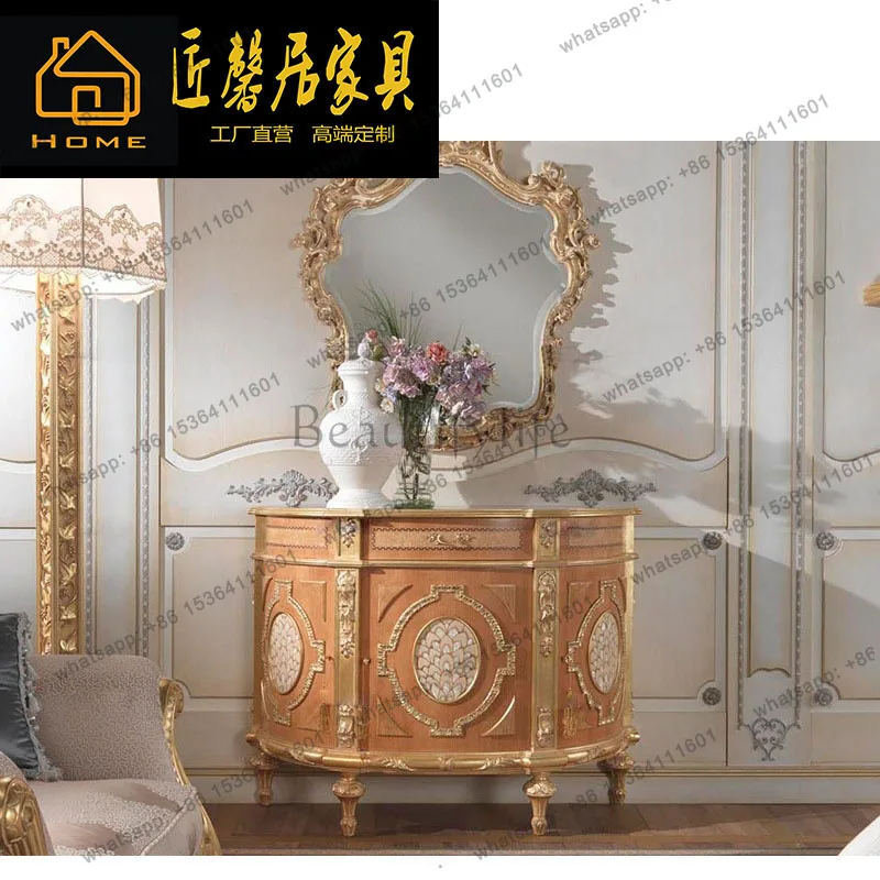 French entrance table European shell entrance cabinet Solid wood dining side cabinet with mirror