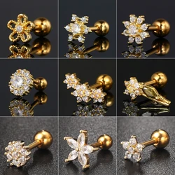 1pc Cartilage Piercing Stud Earring For Women Mini Zircon Flower Fashion Piercing Helix Tragus Ear Accessories Body Jewelry Gift