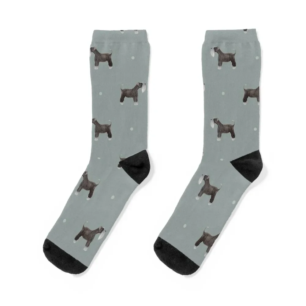 

Side facing Schnauzer repeat pattern Dusty Blue Socks sports and leisure winter new year retro Men's Socks Luxury Women's