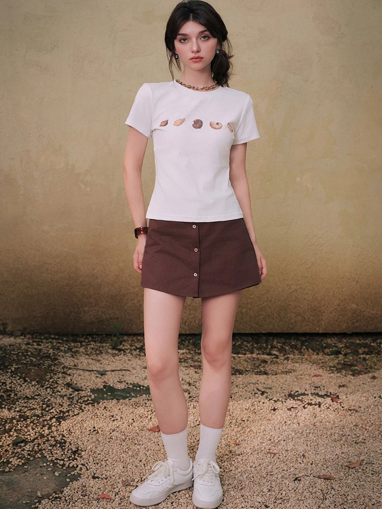 

Футболка Marc Moore с романтичным французским принтом, приталенная, универсальная, повседневная, из смесового хлопка, с круглым вырезом, для женщин