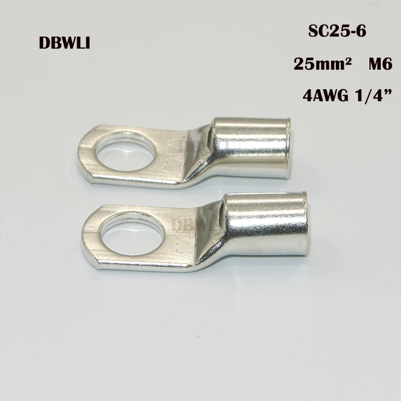 50Pcs SC Type Wire Nose Terminal SC25-6/8/10/12 Bare Copper Battery Block Lugs Hole 6mm 8mm 10mm Crimp Cable Connector