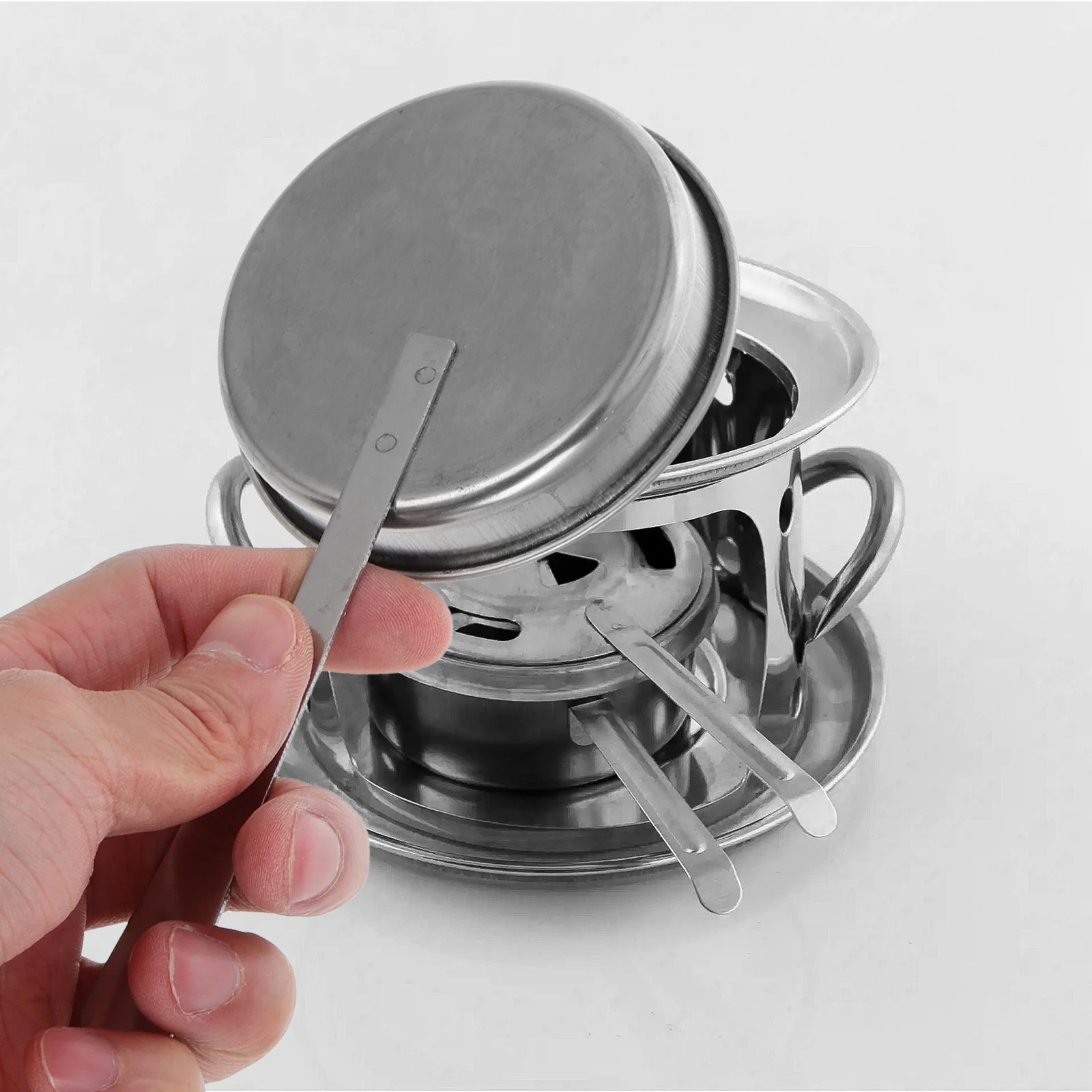 

Stainless Steel Alcohol Stove Burner Cover Portable Camping Outdoor Flame Extinguishing Lid Handle Alcohol Stove Top Cover