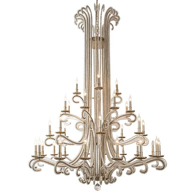 Duplex floor living room chandelier, American villa apartment hollow atmosphere French lamp, empty long staircase chandelier