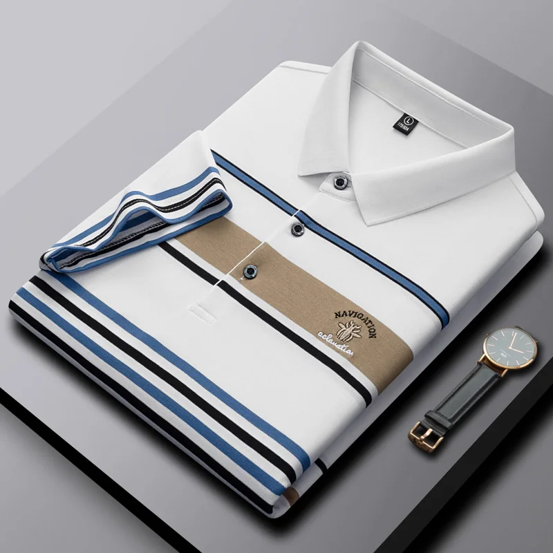 

Luxury high-end fashion little bee embroidered POLO shirt Men's short sleeve T-shirt 2023 summer casual stripe Paul shirt Men's