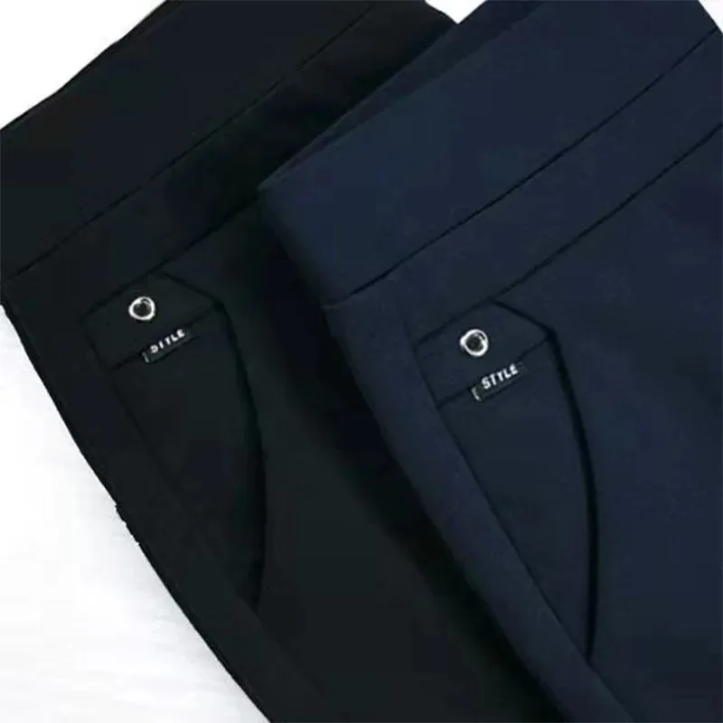 2024 Office Lady Korean Fashion Straight Pants Female Elastic Band High Waist Solid Big Size 5XL Women Autumn Elegant Trousers
