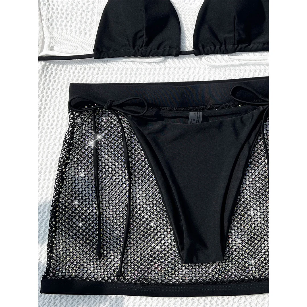 3-teiliger Badeanzug mit ausgeschnittenem Rock, Neckholder-Bikini, Damen-Badebekleidung, dreiteiliges Bikini-Set, Badeanzug, Badebekleidung, Schwimmanzug V5496 – Detail 15