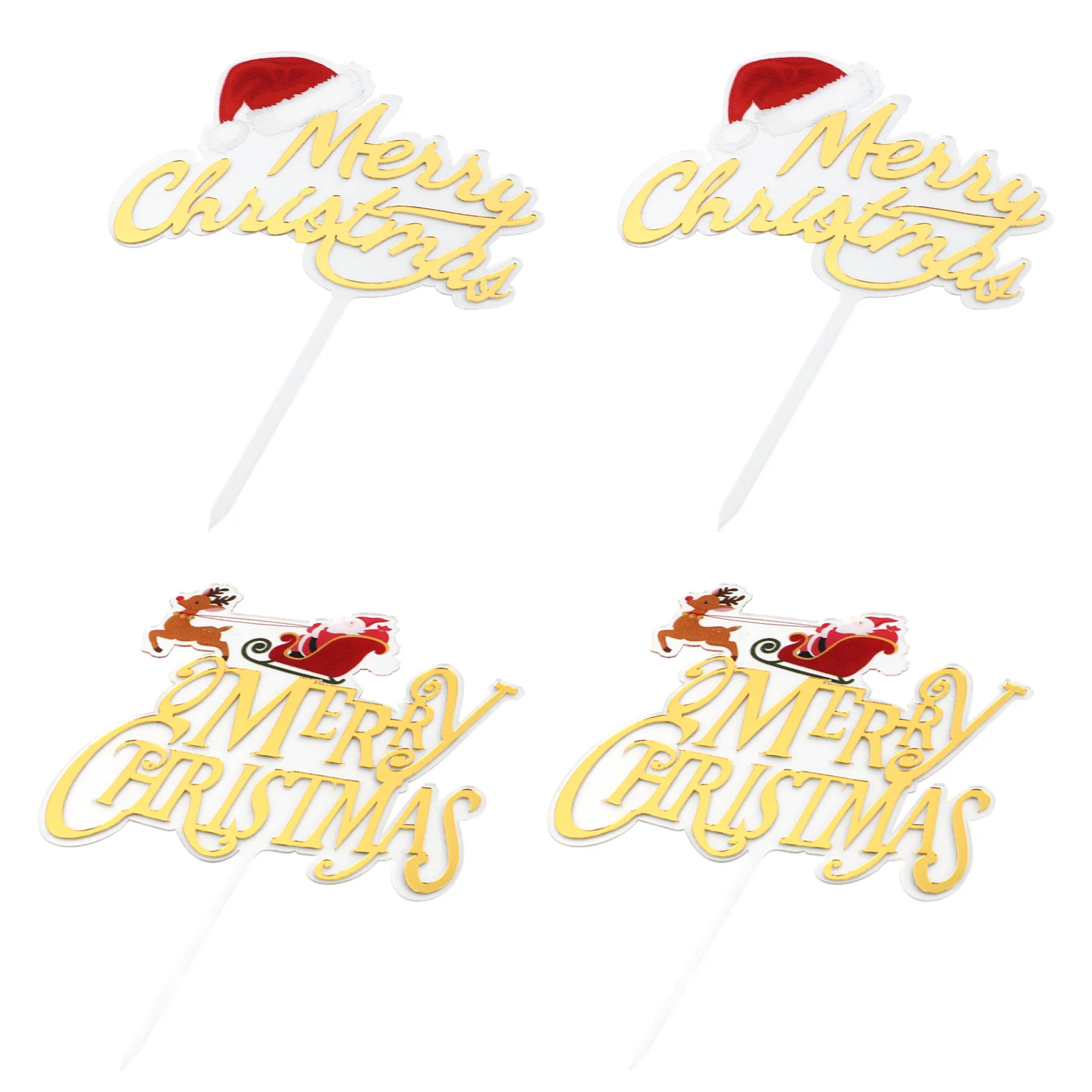 

4 pcs Christmas Hat Toppers Set Acrylic Inserts For Christmas Cake Decorations Festival Party Supplies Xmas Dessert Ornaments