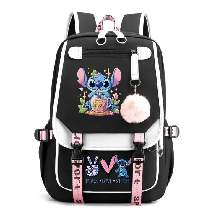 

MINISO Stitch Schoolbag Junior High School Female Lovely Patchwork Capacity Casual Backpack Laptop School Students Backpack