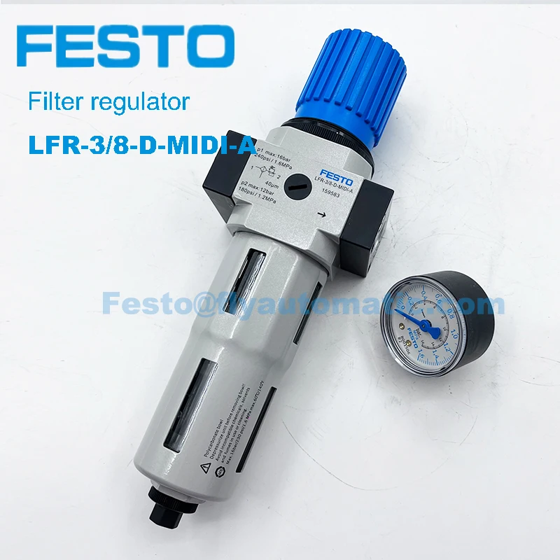 

Festo LFR-3/8-D-MIDI-A 159583 LFR/LFRS, D series Filter Regulators LFR-3/8-D-MIDI 159582