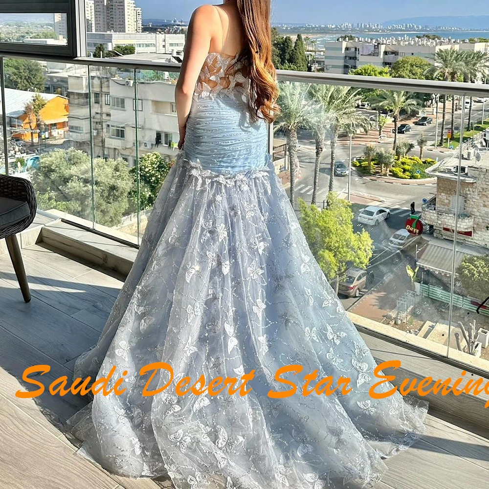 Vestidos de Noche con lentejuelas y apliques plisados de sirena de lujo, elegantes vestidos de fiesta sin tirantes con tirantes finos de Organza de tamaño personalizado