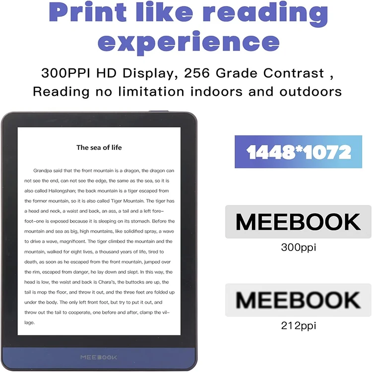 MEEBOOK M6 E-Book Reader 2023 New 6" 300PPI HD E-Ink Screen Ereader Cold/Warm Light Android 11 Support Google Play Store OTG