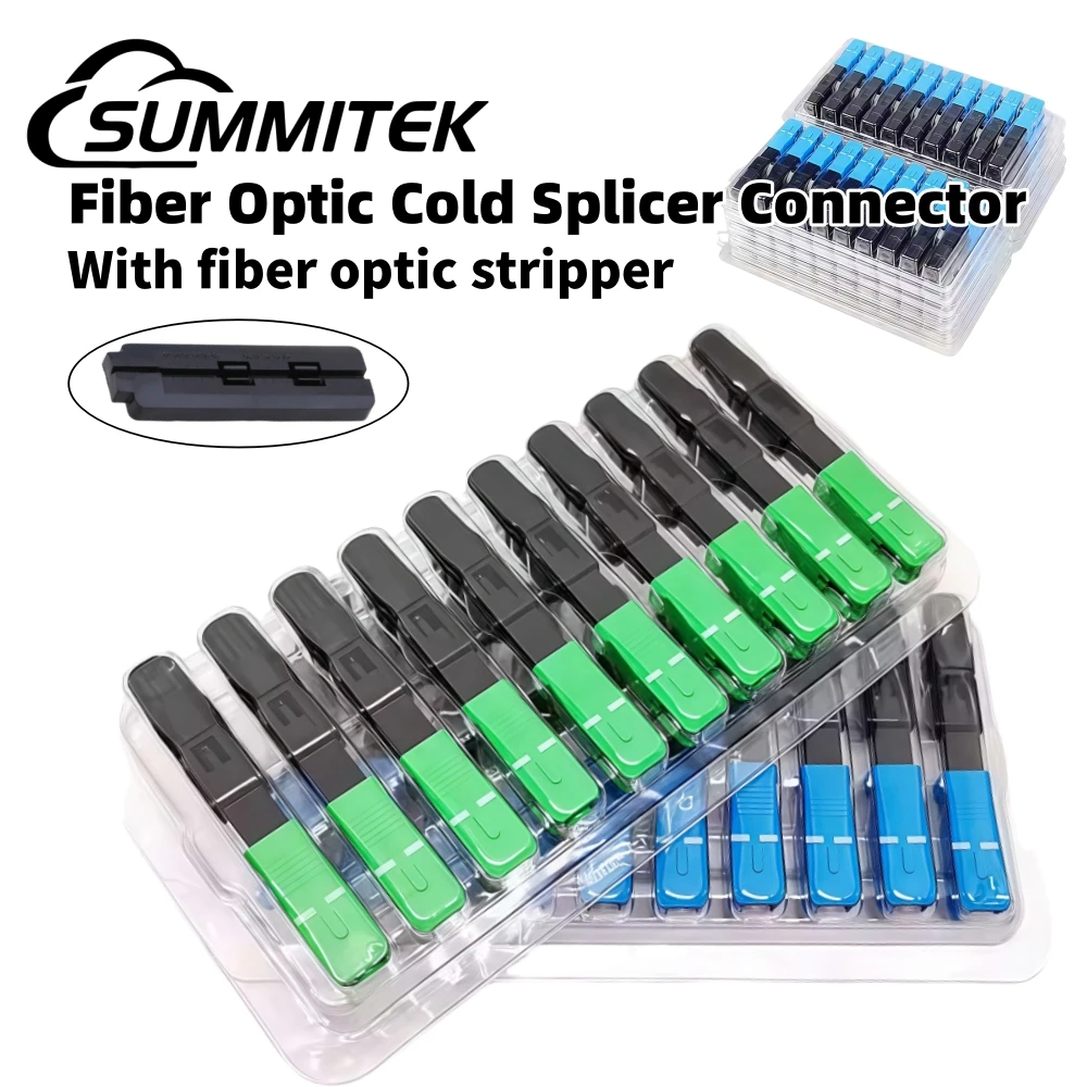 SUMMITEK 10-100pcs 60mm SC APC Quick Connector FTTH Cold Splice Connectors Single Mode Adapter With Fiber Optic Stripper