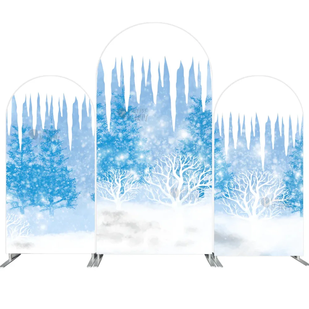 Winter Wonderland Party Chiara Arch Backdrop Cover Custom 2-sided Frozen Snow Christmas Photography Background Photo Shoot
