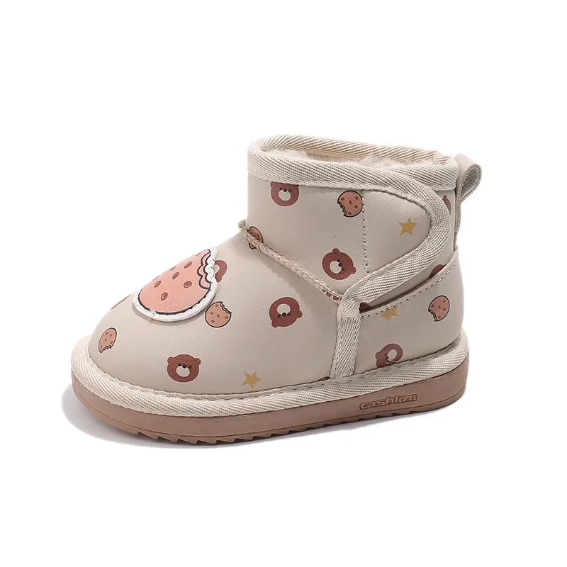 Bottes thermiques mignonnes pour enfants, ours de dessin animé imprimé, bottes d'hiver pour filles, chaudes, épaisses, en peluche, décontractées, bottes de neige, polyvalentes, neuves