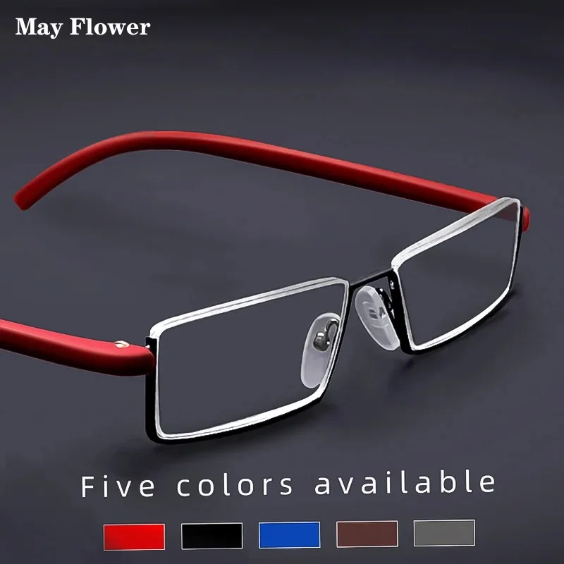 Anti Blue Light Reading Glasses Men Retro Metal Half Frame Square Presbyopic Glasses for Business +125+175+225+275