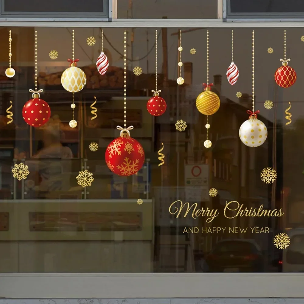 

Merry Christmas Ball Wall Casement Stickers XMAS Home Shops Decor For Shop Decoration Ornaments Christmas Party