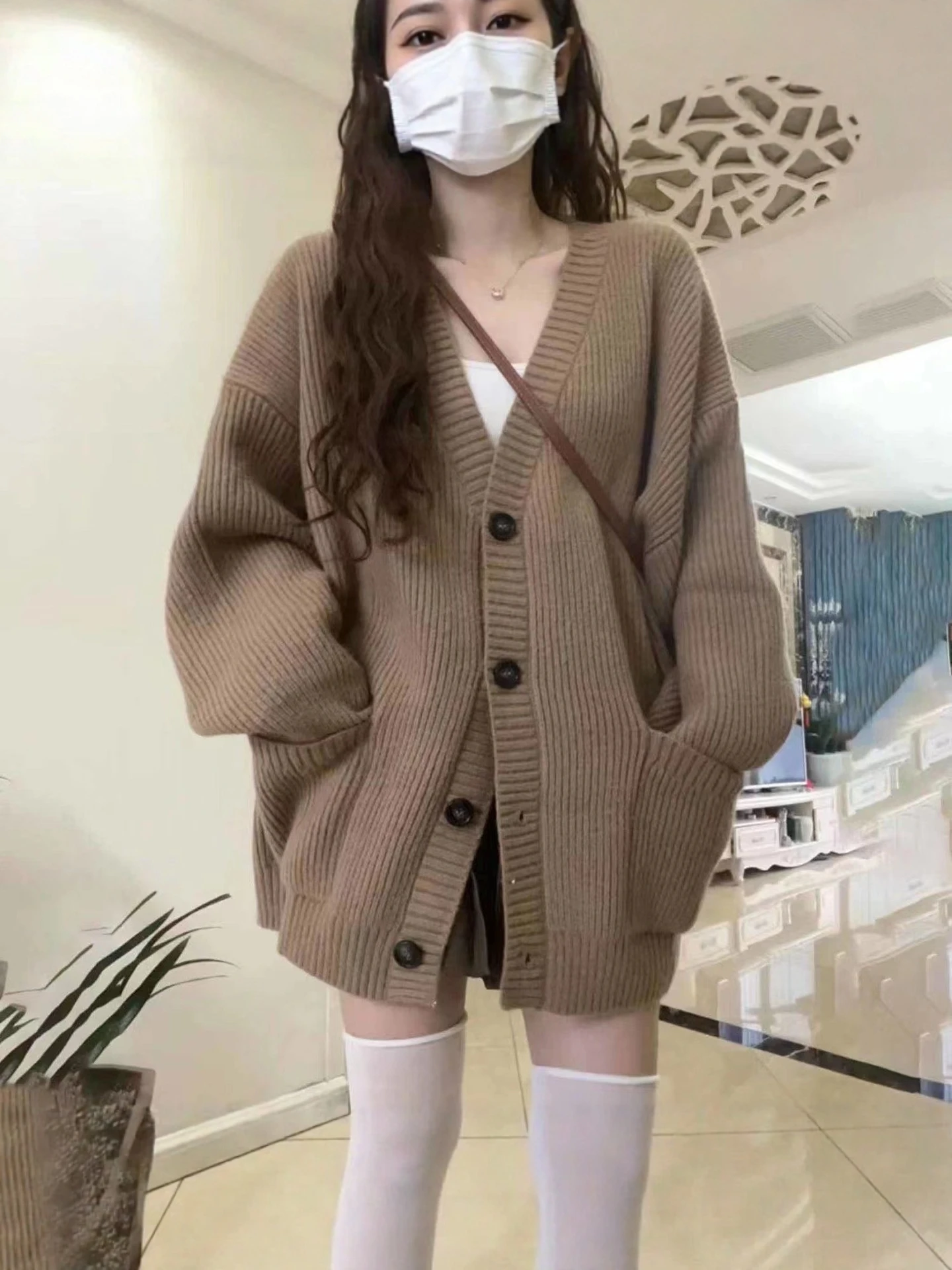 Korean Style Loose Knitted Sweater Women's V-Neck Open Cardigan Outerwear Casual Autumn New Fashion Soft Long Sleeve Top